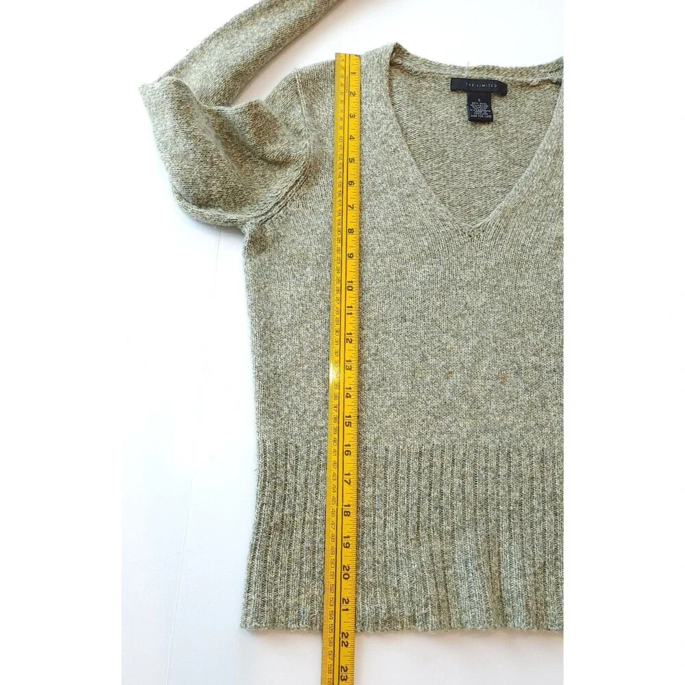 The Limited V-Neck Marled Knit Sweater Wool Cashmere Silk Sage Green Small Y2K